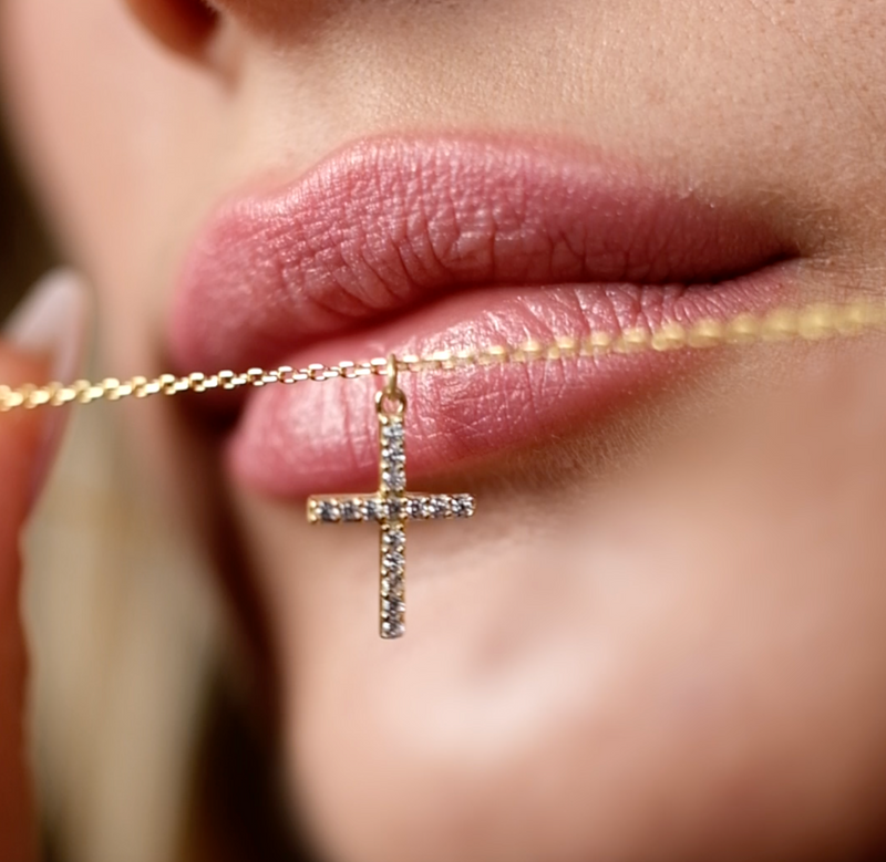 cross necklace, gold cross necklace, tiny cross necklace, CZ cross necklace