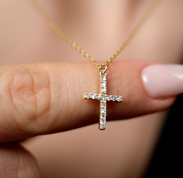 cross necklace, gold cross necklace, tiny cross necklace, CZ cross necklace