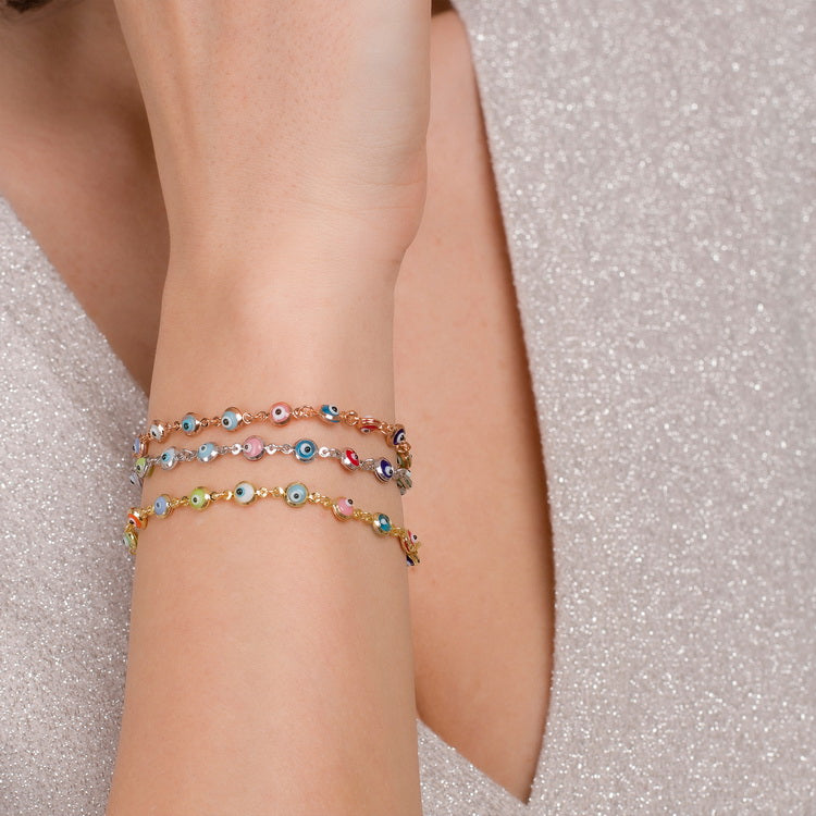 Sterling Silver Evil Eye Chain Bracelet