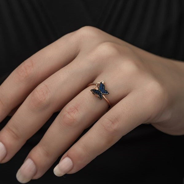 925 Sterling Adjustable Blue Butterfly Ring