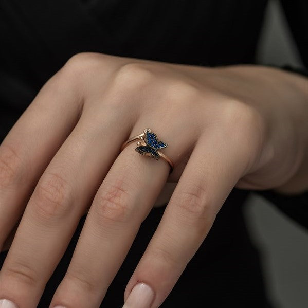 925 Sterling Adjustable Blue Butterfly Ring