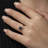 925 Sterling Adjustable Blue Butterfly Ring