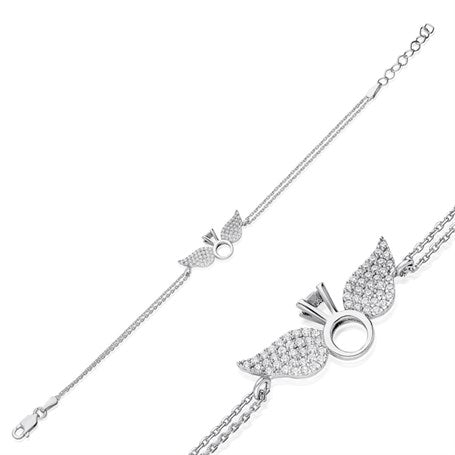 925 Sterling Angel Wing Solitaire Bracelet Women Sterling Silver Bracelet