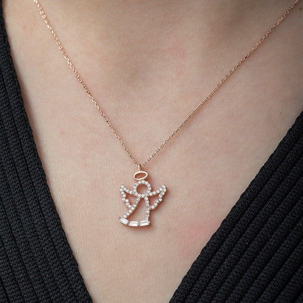 925 Sterling Baguette Stone Angel Necklace