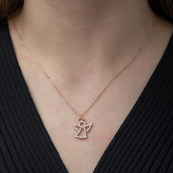 925 Sterling Baguette Stone Angel Necklace