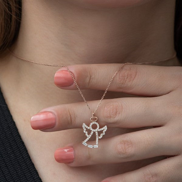 925 Sterling Baguette Stone Angel Necklace