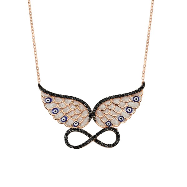 925 Sterling Black Angel Winged Infinity Necklace