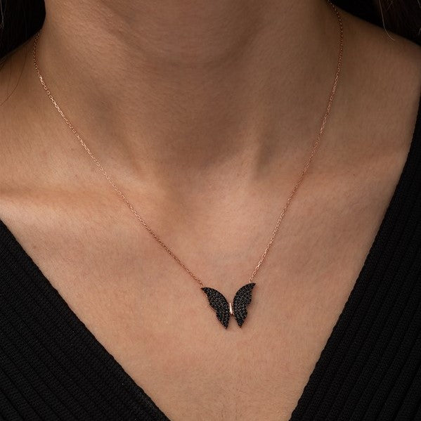 925 Sterling Silver Black Butterfly Necklace
