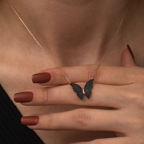 925 Sterling Silver Black Butterfly Necklace