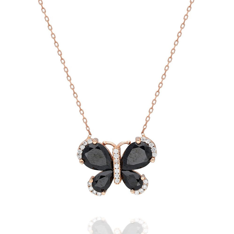 925 Sterling Silver Black Butterfly Necklace