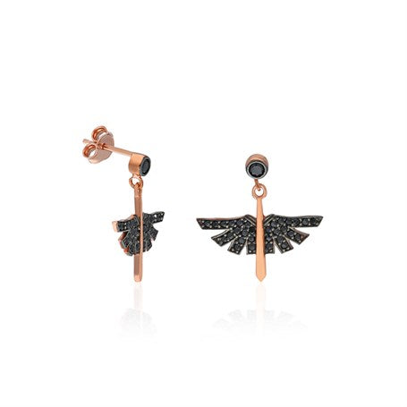 925 Sterling Black Stone Angel Earrings Women's Sterling Silver Earrings