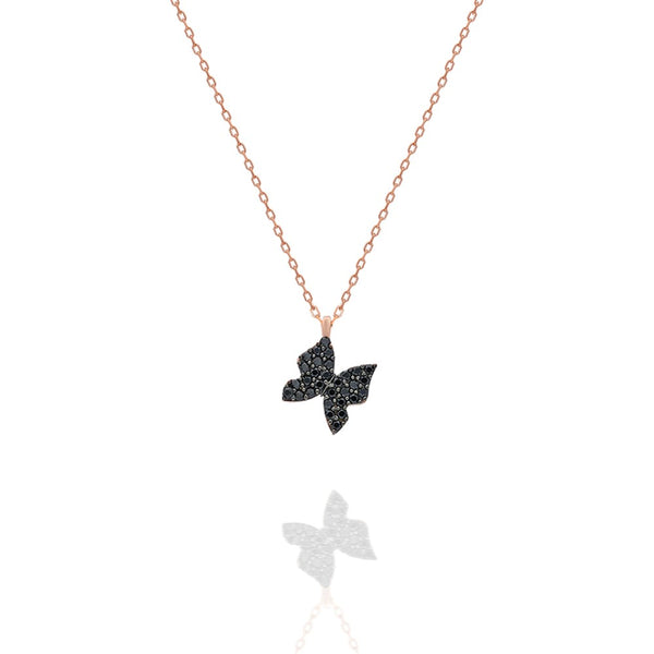 925 Sterling Silver Black Tiny Butterfly Necklace