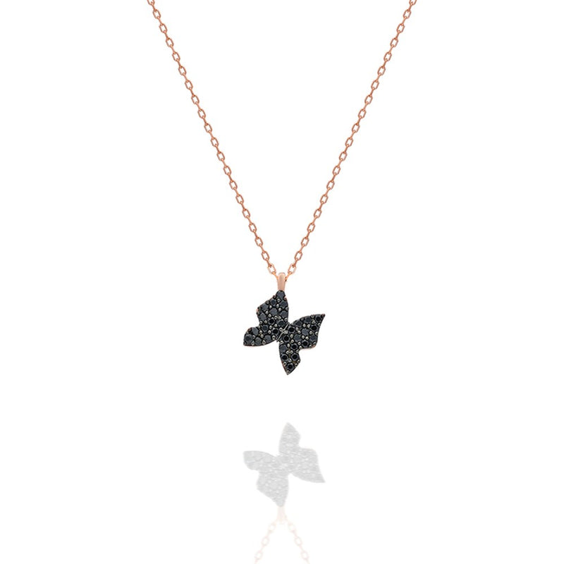 925 Sterling Silver Black Tiny Butterfly Necklace