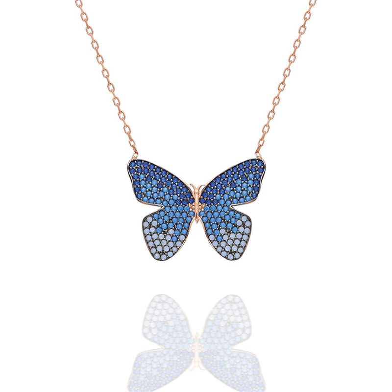 925 Sterling Silver Blue Stone Butterfly Necklace