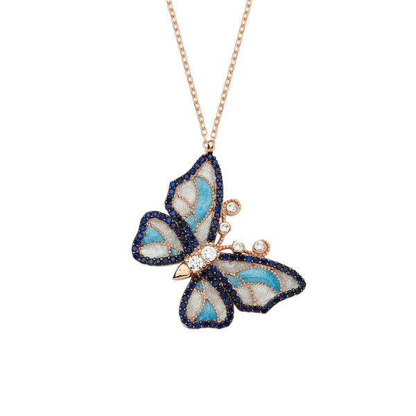 925 Sterling Silver Blue Stone Butterfly Necklace