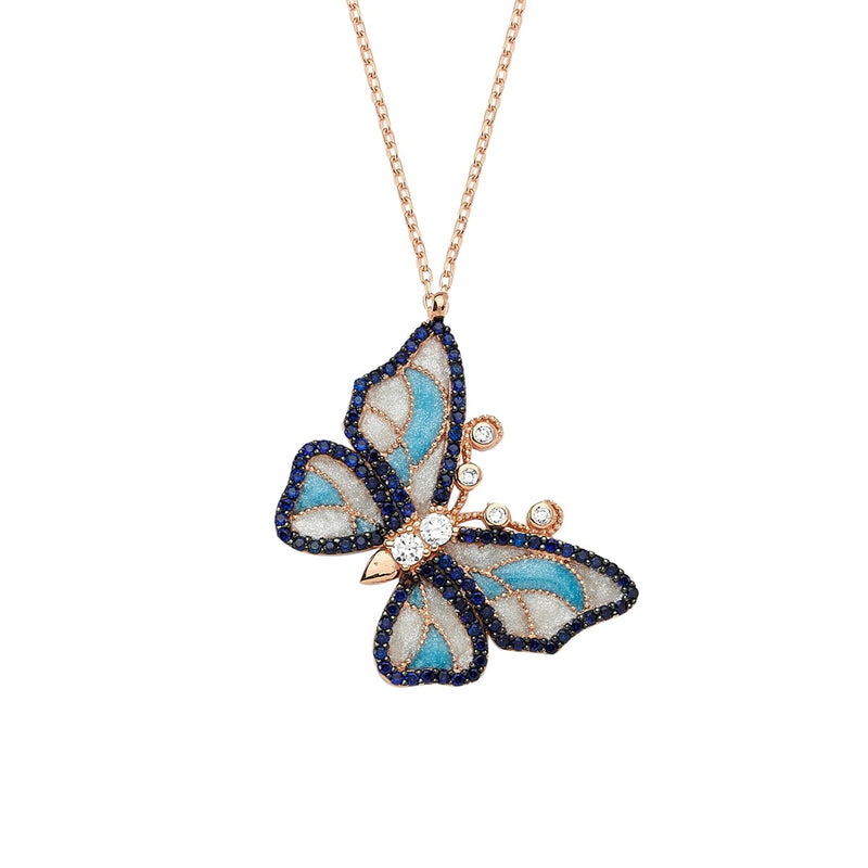 925 Sterling Silver Blue Stone Butterfly Necklace