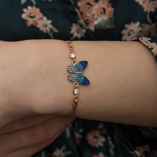 925 Sterling Colored Butterfly Women's Sterling Silver Bracelet