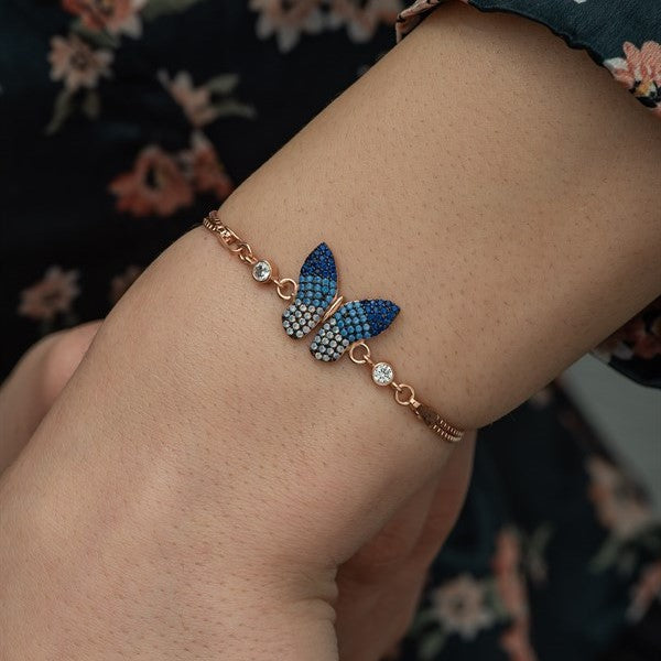 925 Sterling Colored Butterfly Women's Sterling Silver Bracelet