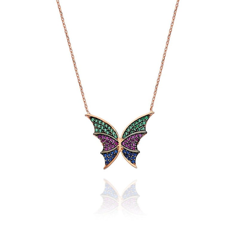 925 Sterling Silver Colorful Butterfly Necklace