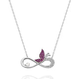 925 Sterling Silver Infinity Pink Butterfly Necklace