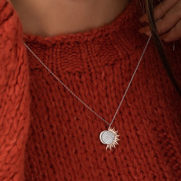 925 Sterling Moon and Sun Compatible Necklace Women's Sterling Silver Necklace