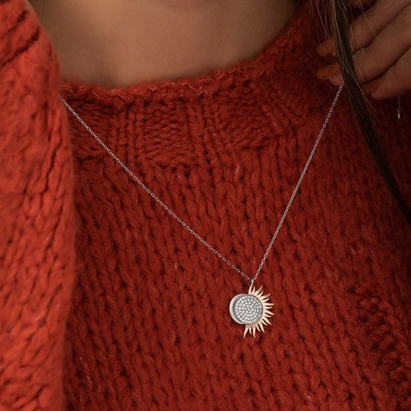925 Sterling Moon and Sun Compatible Necklace Women's Sterling Silver Necklace