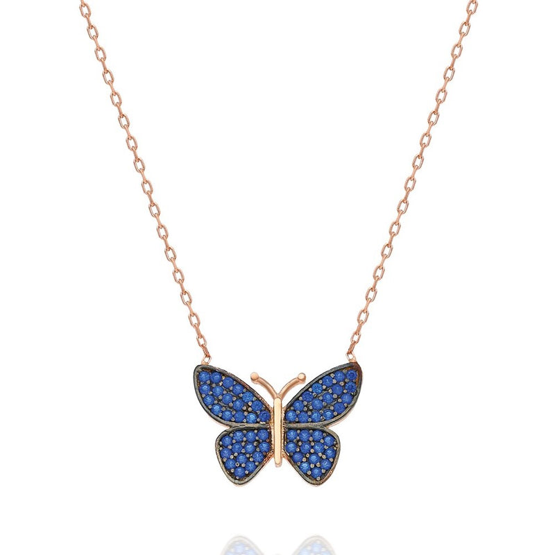 925 Sterling Silver Navy Blue Butterfly Necklace