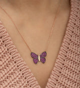 925 Sterling Silver Pink Butterfly Necklace