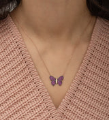 925 Sterling Silver Pink Butterfly Necklace