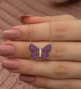 925 Sterling Silver Pink Butterfly Necklace