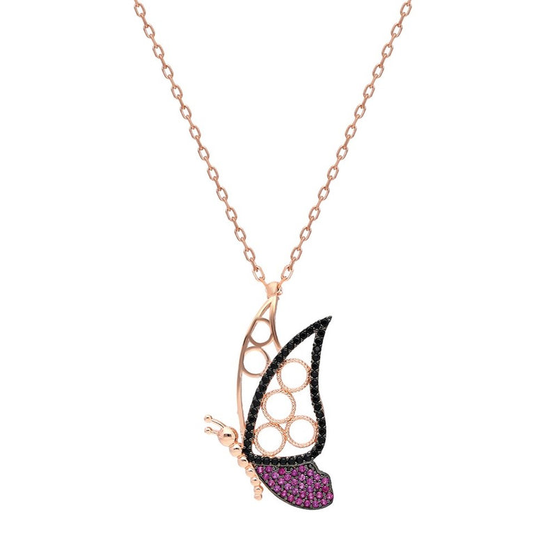 925 Sterling Silver Pink Butterfly Necklace