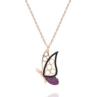 925 Sterling Pink Butterfly Necklace