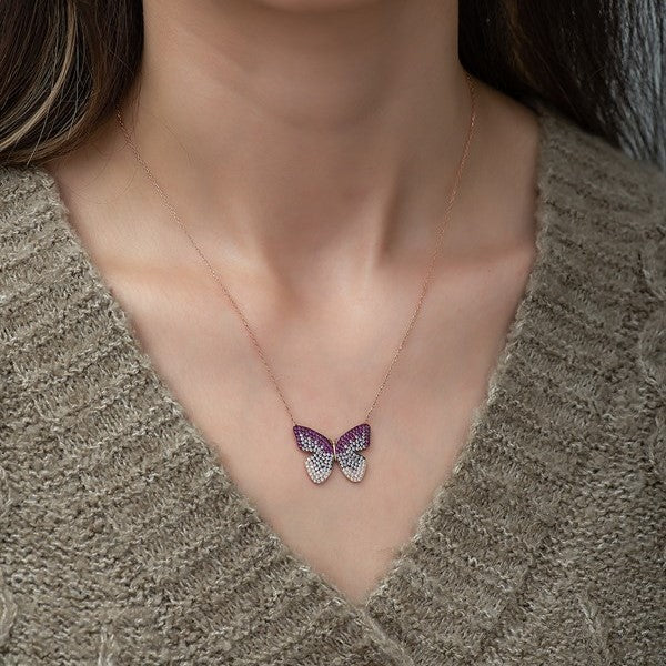 925 Sterling Silver Pink Butterfly Necklace