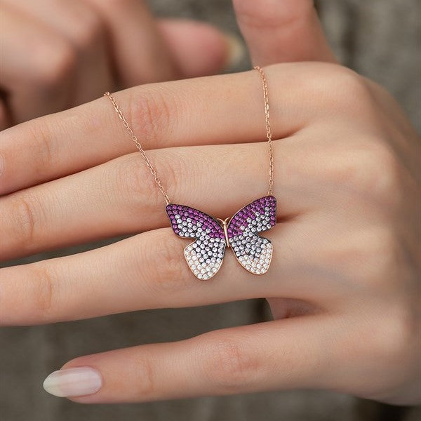 925 Sterling Silver Pink Butterfly Necklace