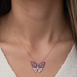 925 Sterling Silver Pink Stone Butterfly Necklace