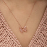 925 Sterling Silver Pink Stone Butterfly Necklace