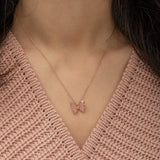 925 Sterling Silver Pink Stone Butterfly Necklace