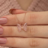 925 Sterling Silver Pink Stone Butterfly Necklace