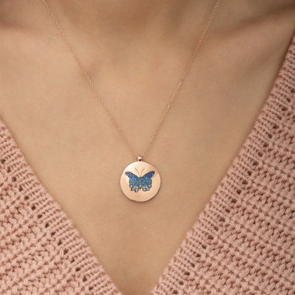 925 Sterling Silver Plate Butterfly Necklace
