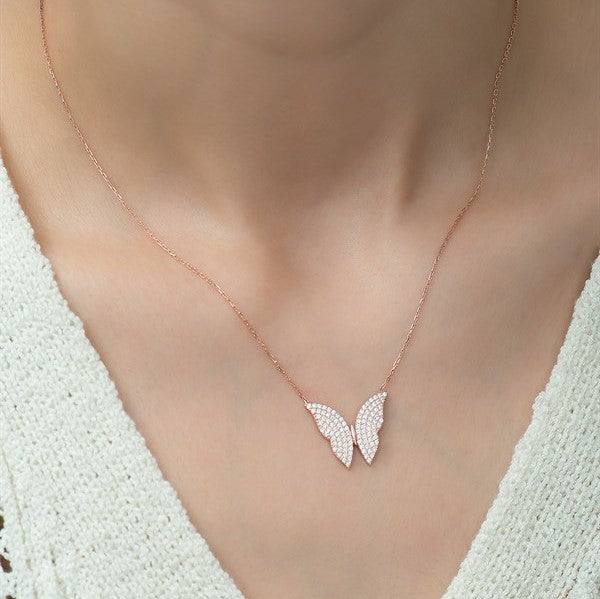 925 Sterling Silver Rose Butterfly Necklace