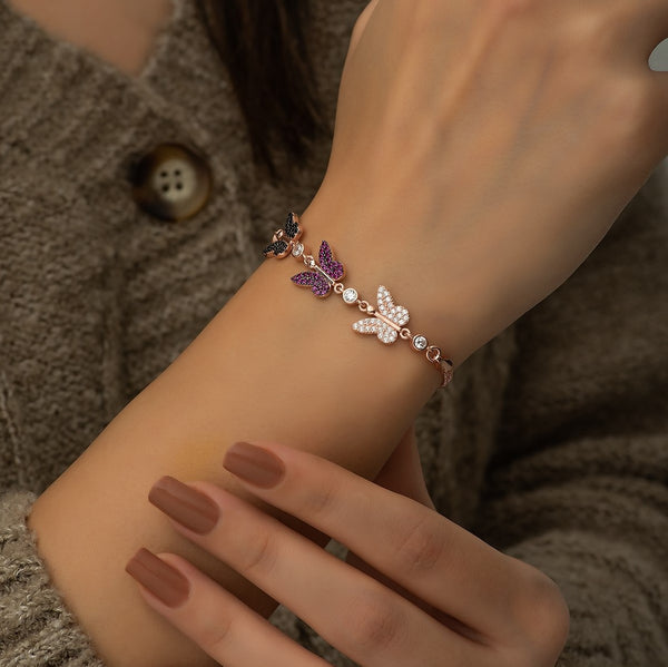 925 Sterling Silver 3 Piece Butterfly Bracelet for Women