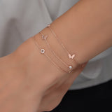 925 Sterling Silver 3 Rows Zircon Stone Butterfly Bracelet