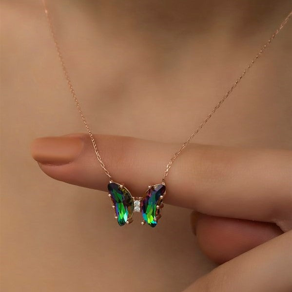 925 Sterling Silver Butterfly Necklace with Mystic Topaz Stone