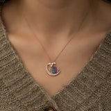 925 Sterling Silver Couple Cat Woman Sitting On The Moon Sterling Silver Necklace