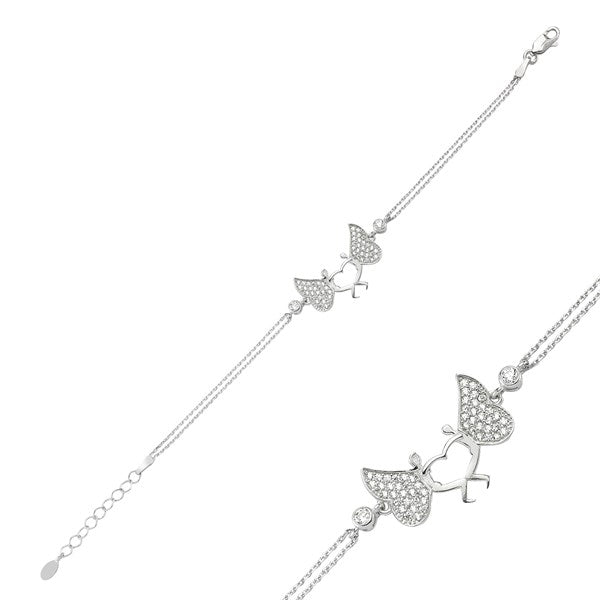 925 Sterling Silver Double Angel Bracelet Womens Bracelet