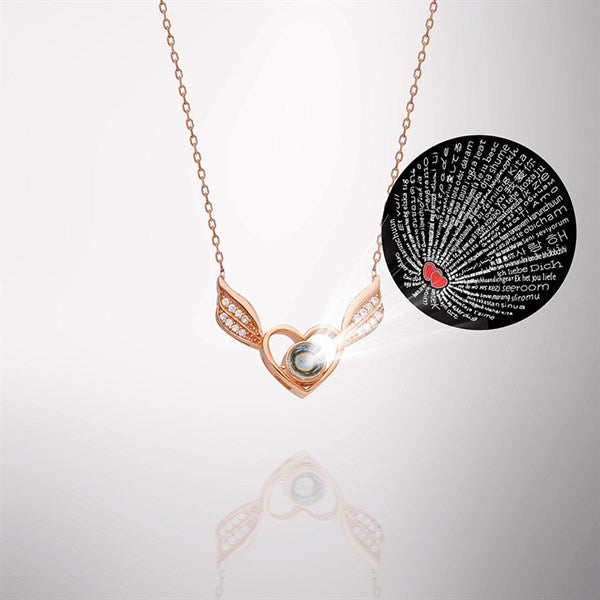 925 Sterling Silver I Love You In 100 Languages Heart Angel Wing