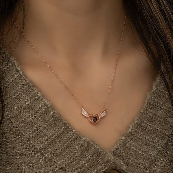 925 Sterling Silver I Love You In 100 Languages Heart Angel Wing