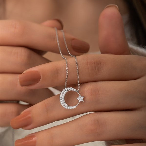 925 Sterling Silver Moon Star Women's Sterling Silver Necklace