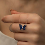 925 Sterling Silver Navy Blue Zircon Stone Butterfly Necklace