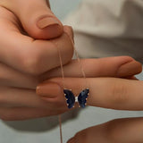 925 Sterling Silver Navy Blue Zircon Stone Butterfly Necklace